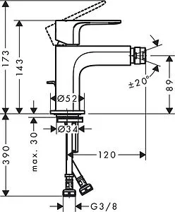 Смеситель для биде Hansgrohe Rebris E хром 72213000 Смеситель для биде Hansgrohe Rebris E хром 72213000, 2