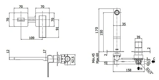 Смеситель для раковины из стены Paffoni Elle хром EL104CR70 Смеситель для раковины из стены Paffoni Elle хром EL104CR70
