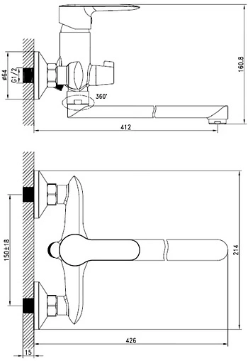 Смеситель для ванны с длинным изливом IDDIS Cuba хром CUBSBL2i10WA