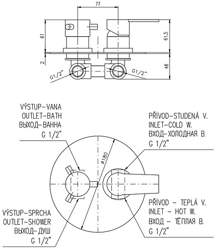 Смеситель для ванны скрытого монтажа Rav Slezak Colorado хром CO186K