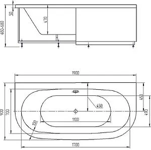 Ванна акриловая Aquatek Морфей 190х90 с фронтальной панелью, с каркасом (вклеенный) MOR190-0000059, 2