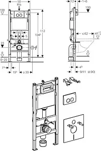 Инсталляция для подвесного унитаза Set 4 в 1 Geberit Duofix 458.121.21.1 с кнопкой Delta 21 хром Инсталляция для подвесного унитаза Set 4 в 1 Geberit Duofix 458.121.21.1 с кнопкой Delta 21 хром, 2