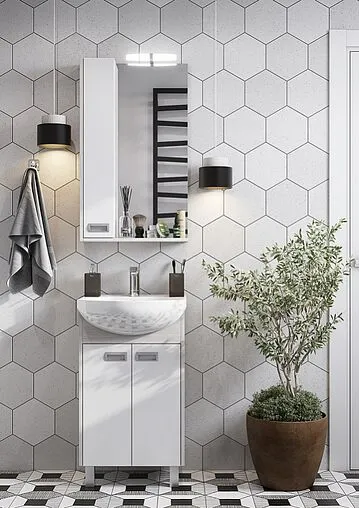 Шкаф-зеркало Aquaton Бекка PRO 50 L белый/дуб соммерсет 1A214502BAC20