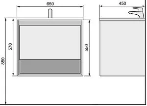 Тумба-умывальник подвесная Jorno Glass 65 белый/дуб сонома Gla.01.62/P/W+Mol.08.65/W Тумба-умывальник подвесная Jorno Glass 65 белый/дуб сонома Gla.01.62/P/W+Mol.08.65/W, 2