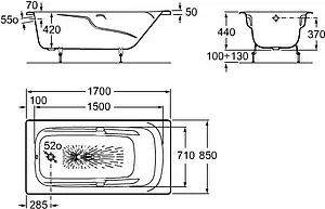 Ванна чугунная Roca Ming 170x85 2302G000R Ванна чугунная Roca Ming 170x85 2302G000R, 3