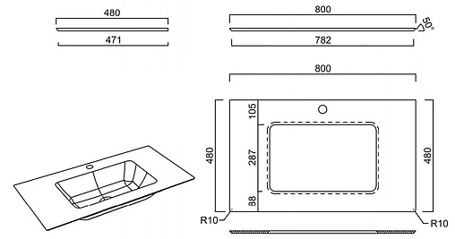 Столешница для раковин встраиваемых снизу Kerama Marazzi Plaza Classic PL3 80 парнас пепельный лаппатированный PL3.SG570002R\80