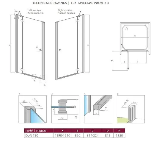 Дверь в нишу 1200мм тонированное стекло Radaway Torrenta DWJ 120 L 31930-01-05N