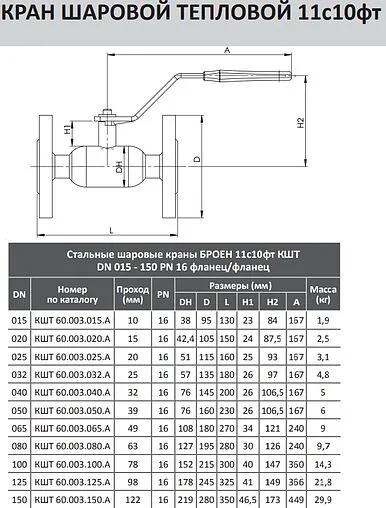 Кран шаровый фланцевый Ду32 Ру16 Broen 11с10фт КШТ 60.003.032.А.16