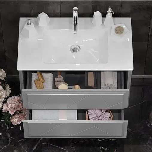 Тумба-умывальник подвесная Opadiris Луиджи 90 серый матовый 00-00005940+050400-u-01