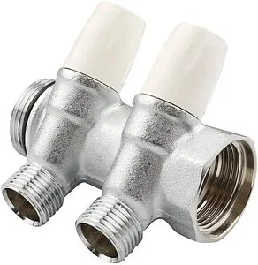 Коллектор регулирующий проходной 2 отвода 1"в/н x ½"н Tiemme MAXIMA 1860022 Коллектор регулирующий проходной 2 отвода 1"в/н x ½"н Tiemme MAXIMA 1860022, 1