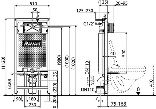 Инсталляция для подвесного унитаза Ravak G II/1000 X01703