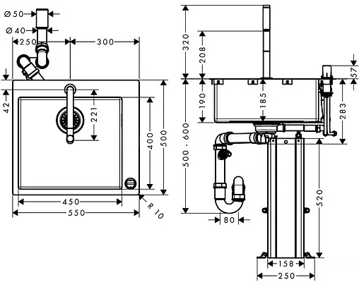 Мойка кухонная с встроенным смесителем Hansgrohe C71-F450-06 55x50 нержавеющая сталь 43201800