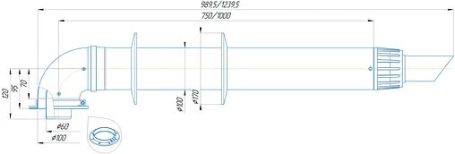 Комплект дымохода Антилед Ø 60/100мм L=1000мм Krats Антилёд KTL-02FR-1