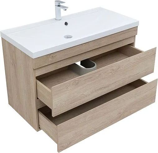 Тумба-умывальник подвесная Aquanet Нота New 100 дуб светлый 00334200+00204096