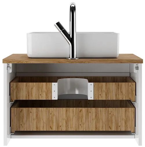 Тумба под умывальник подвесной Домино Senator 70 белый/дуб вотан DS4301T