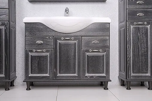 Шкаф-пенал напольный Aquaton Жерона 35 L черное серебро 1A158903GEM5L