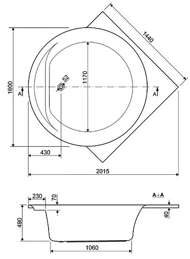 Ванна акриловая Cezares Fi Corner 160x160