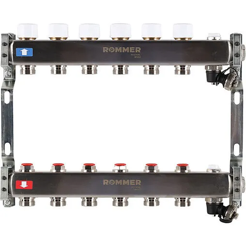 Группа коллекторная без расходомеров 6 отводов 1&quot;в/в x ¾&quot;ек Rommer RMS-3201-000006