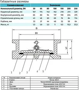 Клапан обратный поворотный двустворчатый межфланцевый Ду100 Ру16 Ci 04.02.0001000, 2