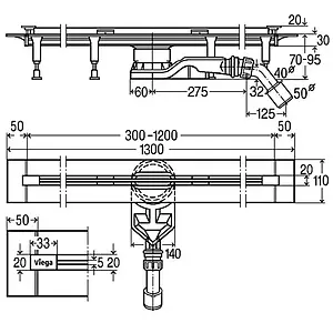 Лоток душевой 300-1200мм h=90мм 0.6л/сек Viega Advantix Vario 4966.1 721671 Лоток душевой 300-1200мм h=90мм 0.6л/сек Viega Advantix Vario 4966.1 721671, 2