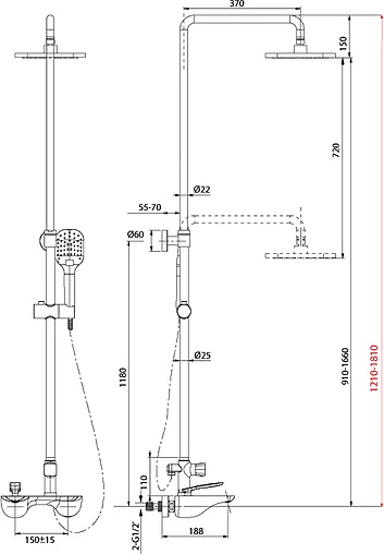 Душевая система со смесителем для ванны Lemark Bellario хром LM6862C