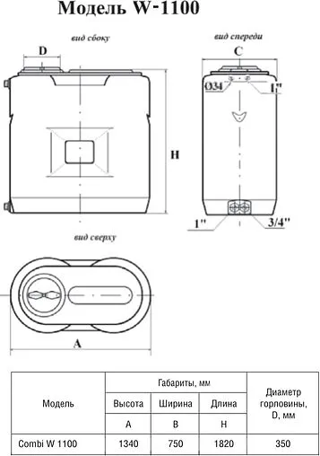 Бак для воды Aquatech Combi W-1100 синий EMO(A)COMBI-01100B-SP