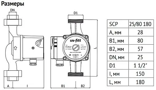 Насос циркуляционный Uni-Fitt SCP 25/80 180 918S2580.W Насос циркуляционный Uni-Fitt SCP 25/80 180 918S2580.W