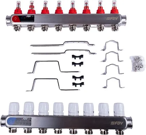 Группа коллекторная с расходомерами 8 отводов 1&quot;в/в x ¾&quot;ек FDV S1101A-⅛