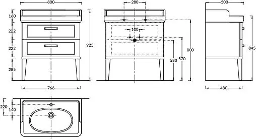 Тумба-умывальник напольная Kerama Marazzi Pompei 80 чёрный PO.N.80.2\BLK+PO.wb.80