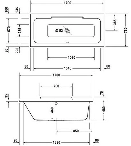 Ванна акриловая Duravit DuraStyle 170x75 L 700296000000000