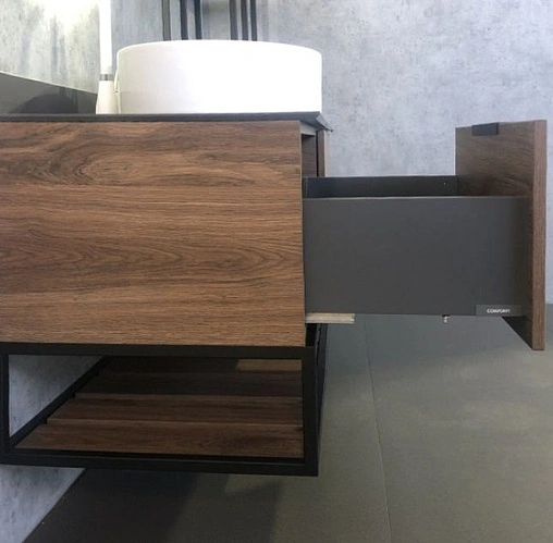 Тумба-умывальник подвесная Comforty Порто 120-1 дуб тёмно-коричневый/чёрный 00-00000828CF