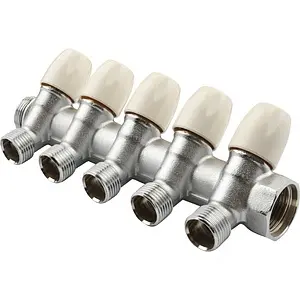 Коллектор регулирующий проходной 5 отводов ¾"в/н x ½"к Tiemme MAXIMA 1860010 Коллектор регулирующий проходной 5 отводов ¾"в/н x ½"к Tiemme MAXIMA 1860010, 1