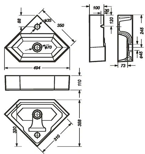 Раковина Sanita Luxe Line 50 белый WB.CR/Line/35-C/WHT.G/S1