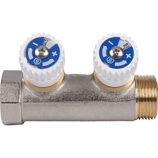 Коллектор регулирующий проходной 2 отвода ¾"в/н x ½"к Stout SMB 6851 341202 Коллектор регулирующий проходной 2 отвода ¾"в/н x ½"к Stout SMB 6851 341202