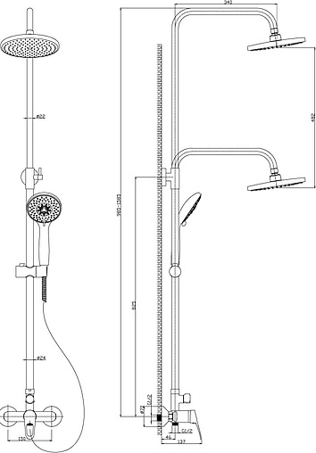 Душевая система со смесителем для душа Rossinka B хром B35-45