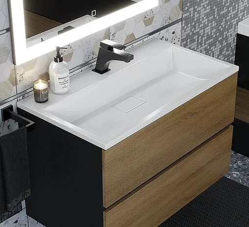 Тумба-умывальник подвесная Uperwood Barsa 80 дуб сонома/чёрный матовый 293020543 Тумба-умывальник подвесная Uperwood Barsa 80 дуб сонома/чёрный матовый 293020543