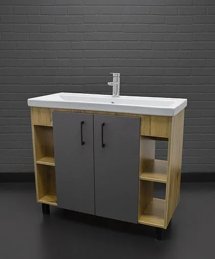 Тумба-умывальник напольная Домино Craft 100 графит/дуб вотан DCr2205T+4640021065204