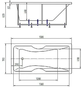 Ванна акриловая Aquatek Феникс 150x75 L с фронтальной панелью, с каркасом (разборный) FEN150-0000029, 2