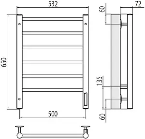 Полотенцесушитель электрический лесенка Terminus Аврора П6 500х650 электро quick touch полированная сталь 4670078531155, 2