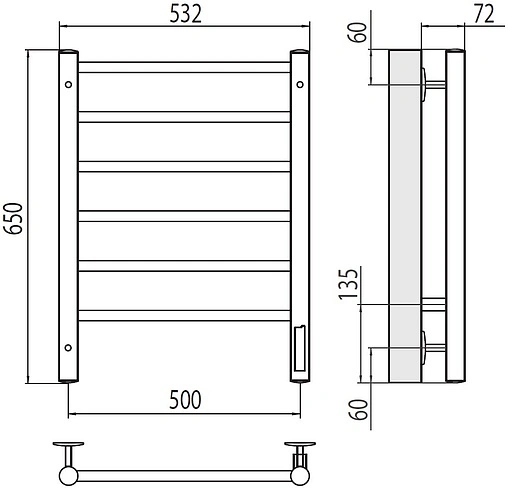 Полотенцесушитель электрический лесенка Terminus Аврора П6 500х650 электро quick touch полированная сталь 4670078531155