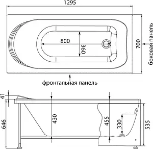 Ванна акриловая Aquanet West 130x70 00204051 Ванна акриловая Aquanet West 130x70 00204051, 5