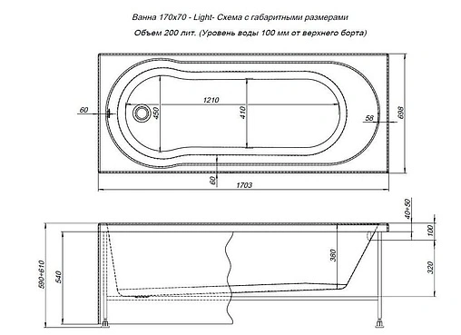 Ванна акриловая Aquanet Light 170x70 00242509