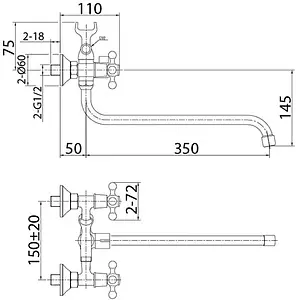 Смеситель для ванны с длинным изливом Milardo Double хром DOUSB02M10 Смеситель для ванны с длинным изливом Milardo Double хром DOUSB02M10, 2