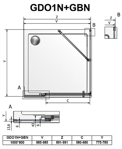 Душевое ограждение 1100x800мм прозрачное стекло Roltechnik Elegant Neo Line GDO1N+GBN/1100*800 188-1100000-00-02+189-8000000-00-02
