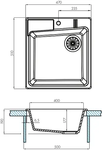 Мойка кухонная Aquaton Парма 47 графит 1A713032PM210 Мойка кухонная Aquaton Парма 47 графит 1A713032PM210