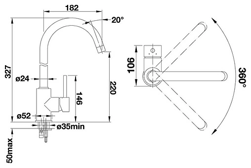 Смеситель для кухни Blanco Mida тёмная скала 524209