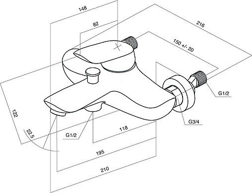 Смеситель для ванны Am.Pm Bliss L хром F5310032