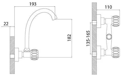 Смеситель для кухни настенный Rossinka хром K02-73