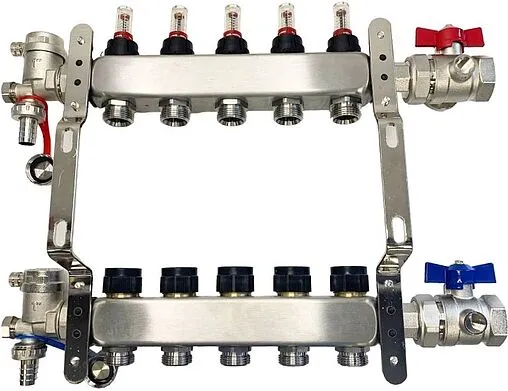 Группа коллекторная с расходомерами 5 отводов 1&quot;в/в x ¾&quot;ек WAAG WG.589.0605.F