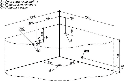 Ванна акриловая Aquanet Margarita 150x150 00204006